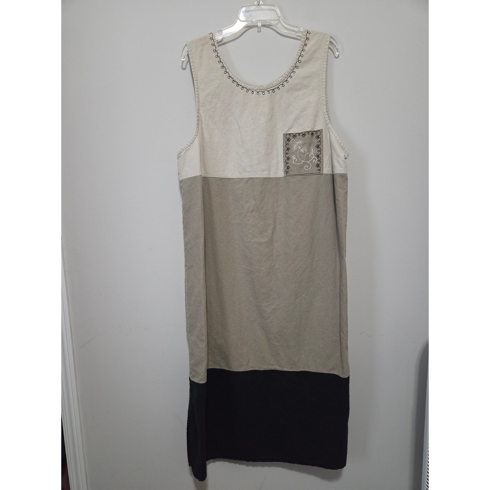 Jenna Lane New York Linen Blend Colorblock Embroidered Midi Dress Womens 1X